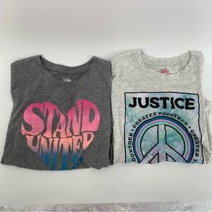 Bundle of 2 Justice Girls S (7/8) Stand United/Peace Sign Tees - Gray and Pink